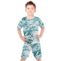 Blue Crashing Ocean Wave Kids  T-Shirt and Shorts Set