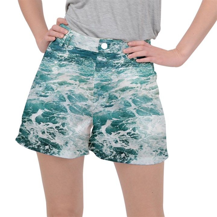 Blue Crashing Ocean Wave Women s Ripstop Shorts