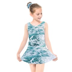 Blue Crashing Ocean Wave Kids  Skater Dress Swimsuit