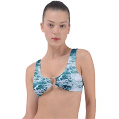 Blue Crashing Ocean Wave Ring Detail Bikini Top