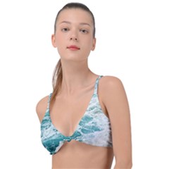 Blue Crashing Ocean Wave Knot Up Bikini Top