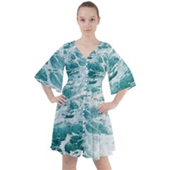 Blue Crashing Ocean Wave Boho Button Up Dress by Jack14