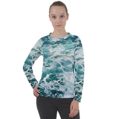 Blue Crashing Ocean Wave Women s Long Sleeve Raglan T-Shirt