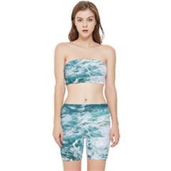 Blue Crashing Ocean Wave Stretch Shorts and Tube Top Set