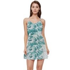 Blue Crashing Ocean Wave Short Frill Dress