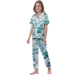 Blue Crashing Ocean Wave Kids  Satin Short Sleeve Pajamas Set by Jack14