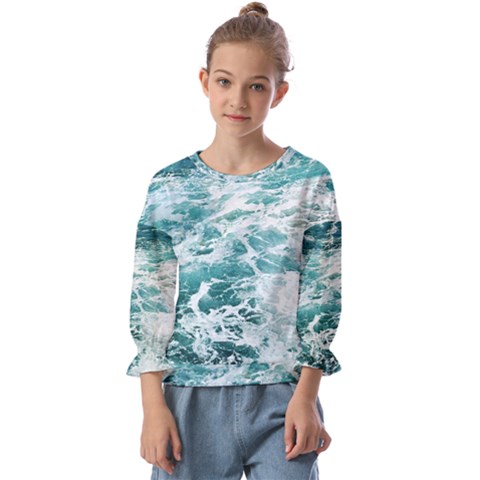 Blue Crashing Ocean Wave Kids  Cuff Sleeve Top by Jack14