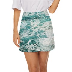 Blue Crashing Ocean Wave Mini Front Wrap Skirt