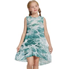 Blue Crashing Ocean Wave Kids  Frill Swing Dress