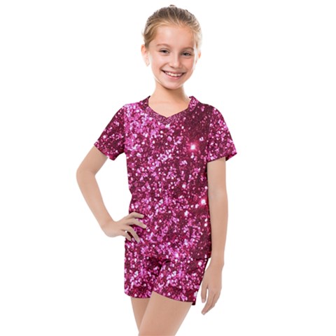 Pink Glitter Kids  Mesh T-shirt And Shorts Set by Amaryn4rt