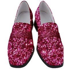 Pink Glitter Women s Chunky Heel Loafers by Amaryn4rt