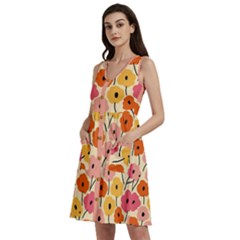 Floral Pattern Shawl Sleeveless Dress With Pocket