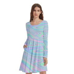 Holographic Abstract In Pastel Long Sleeve Knee Length Skater Dress With Pockets by flowerland