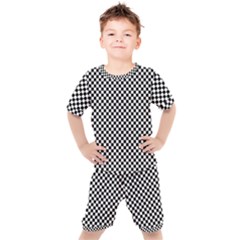 Black And White Checkerboard Background Board Checker Kids  T-shirt And Shorts Set by Amaryn4rt