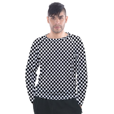 Black And White Checkerboard Background Board Checker Men s Long Sleeve Raglan T-shirt by Amaryn4rt