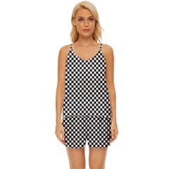 Black And White Checkerboard Background Board Checker V-neck Satin Pajamas Set