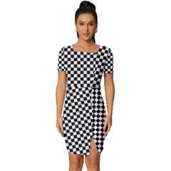 Black And White Checkerboard Background Board Checker Fitted Knot Split End Bodycon Dress by Amaryn4rt