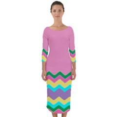 Easter Chevron Pattern Stripes Quarter Sleeve Midi Bodycon Dress