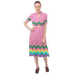 Easter Chevron Pattern Stripes Keyhole Neckline Chiffon Dress by Amaryn4rt