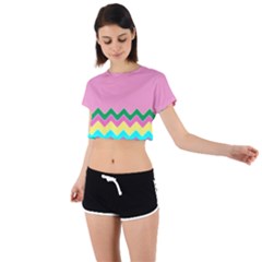 Easter Chevron Pattern Stripes Tie Back Short Sleeve Crop T-Shirt