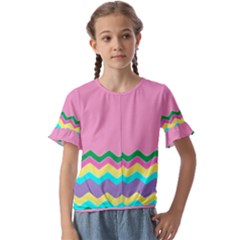 Easter Chevron Pattern Stripes Kids  Cuff Sleeve Scrunch Bottom T-Shirt