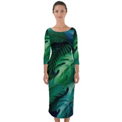 Tropical Green Leaves Background Quarter Sleeve Midi Bodycon Dress by Amaryn4rt