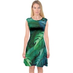 Tropical Green Leaves Background Capsleeve Midi Dress by Amaryn4rt