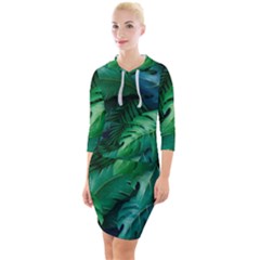 Tropical Green Leaves Background Quarter Sleeve Hood Bodycon Dress by Amaryn4rt