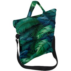 Tropical Green Leaves Background Fold Over Handle Tote Bag by Amaryn4rt
