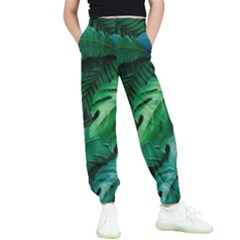 Tropical Green Leaves Background Kids  Joggers by Amaryn4rt