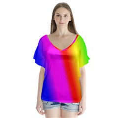 Multi-color-rainbow-background V-neck Flutter Sleeve Top by Amaryn4rt