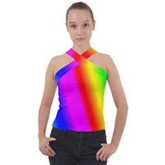 Multi-color-rainbow-background Cross Neck Velour Top