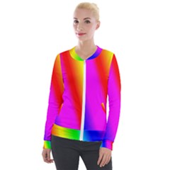 Multi-color-rainbow-background Velvet Zip Up Jacket by Amaryn4rt
