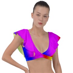 Multi-color-rainbow-background Plunge Frill Sleeve Bikini Top by Amaryn4rt