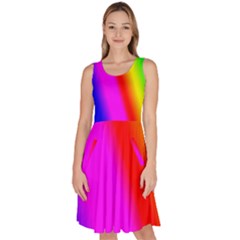 Multi-color-rainbow-background Knee Length Skater Dress With Pockets by Amaryn4rt