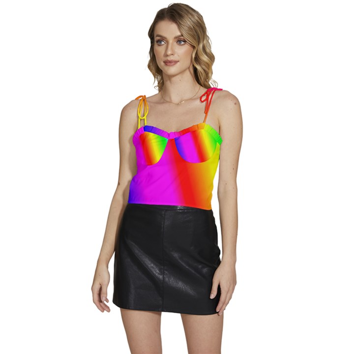 Multi-color-rainbow-background Flowy Camisole Tie Up Top