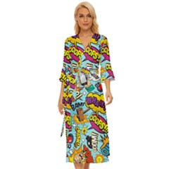 Comic Elements Colorful Seamless Pattern Midsummer Wrap Dress