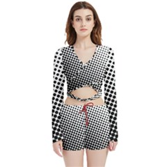 Background-wallpaper-texture-lines Dot Dots Black White Velvet Wrap Crop Top And Shorts Set by Amaryn4rt