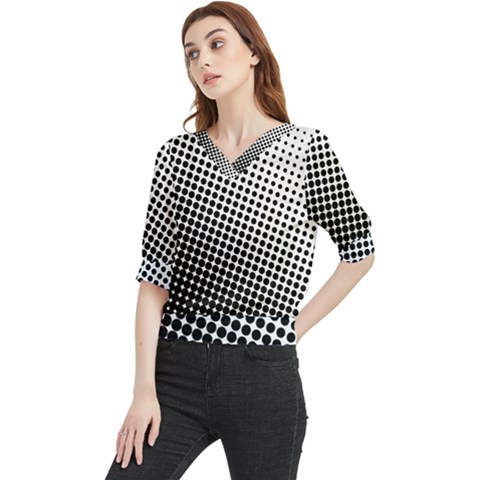 Background-wallpaper-texture-lines Dot Dots Black White Quarter Sleeve Blouse by Amaryn4rt