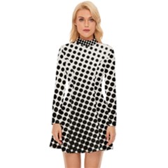 Background-wallpaper-texture-lines Dot Dots Black White Long Sleeve Velour Longline Dress by Amaryn4rt