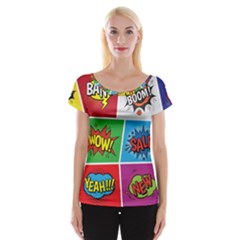 Pop Art Comic Vector Speech Cartoon Bubbles Popart Style With Humor Text Boom Bang Bubbling Expressi Cap Sleeve Top by Amaryn4rt