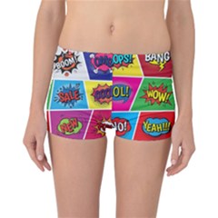 Pop Art Comic Vector Speech Cartoon Bubbles Popart Style With Humor Text Boom Bang Bubbling Expressi Reversible Boyleg Bikini Bottoms by Amaryn4rt