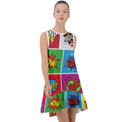 Pop Art Comic Vector Speech Cartoon Bubbles Popart Style With Humor Text Boom Bang Bubbling Expressi Frill Swing Dress by Amaryn4rt