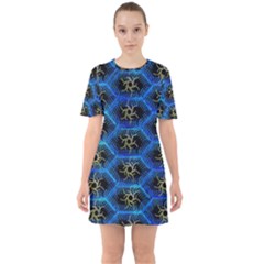 Blue Bee Hive Pattern Sixties Short Sleeve Mini Dress by Amaryn4rt