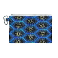 Blue Bee Hive Pattern Canvas Cosmetic Bag (large) by Amaryn4rt