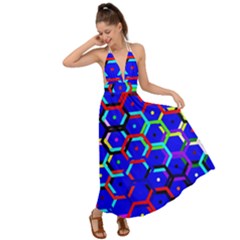 Blue Bee Hive Pattern Backless Maxi Beach Dress by Amaryn4rt