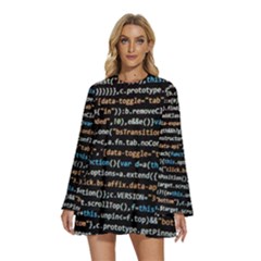 Close Up Code Coding Computer Round Neck Long Sleeve Bohemian Style Chiffon Mini Dress by Amaryn4rt