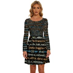 Close Up Code Coding Computer Long Sleeve Wide Neck Velvet Dress by Amaryn4rt