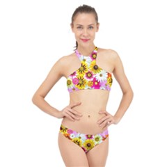 Flowers Blossom Bloom Nature Plant High Neck Bikini Set by Amaryn4rt