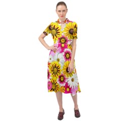 Flowers Blossom Bloom Nature Plant Keyhole Neckline Chiffon Dress by Amaryn4rt